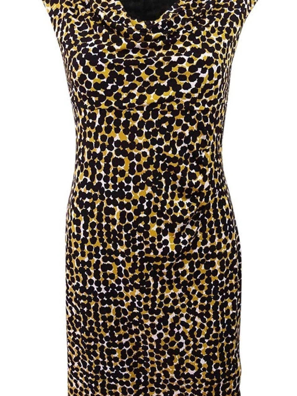 Kasper Yellow Black White Abstract Dot Cowl Neck Dress